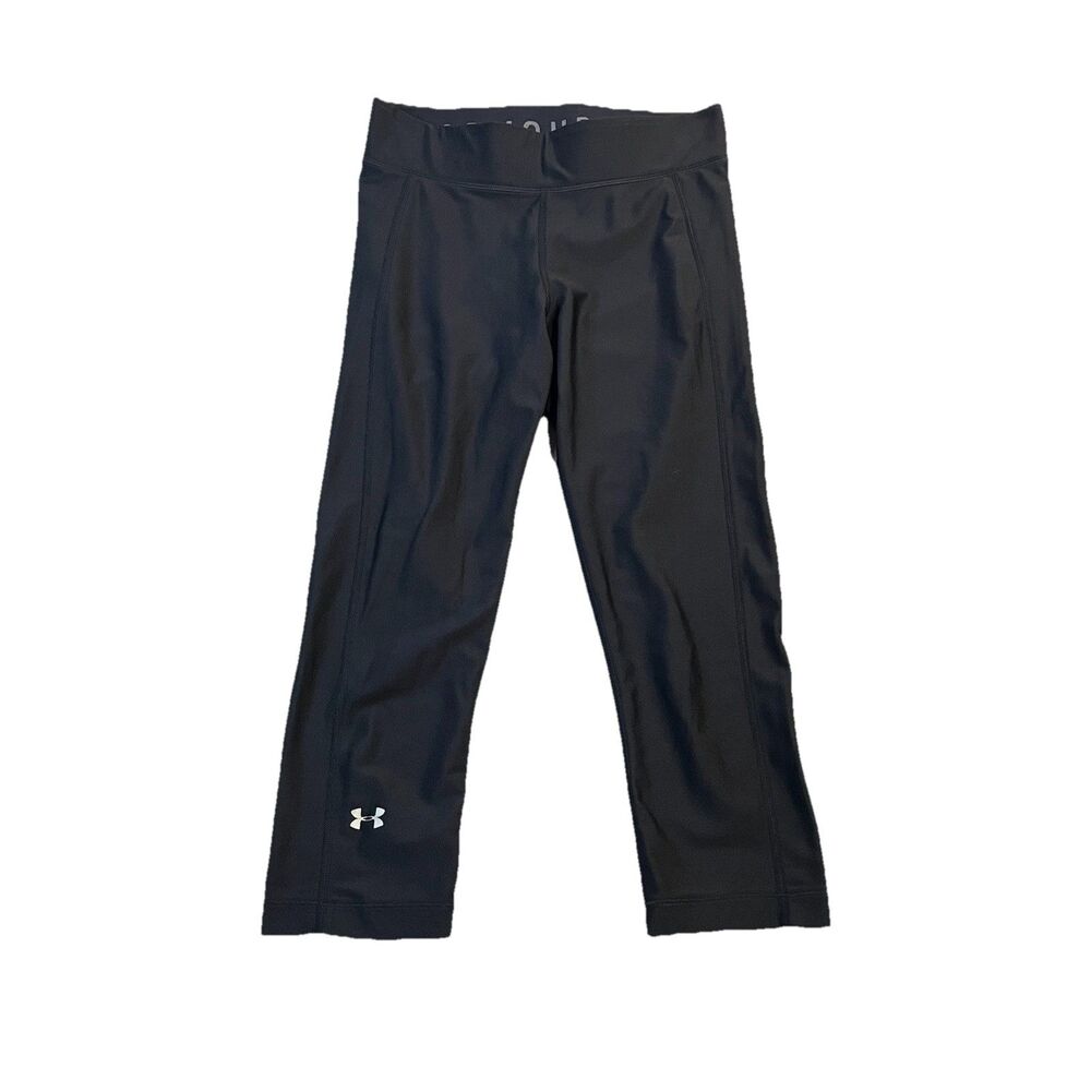 Under Armour HeatGear Women's M Black Capri Leggings Compression Stretch Logo